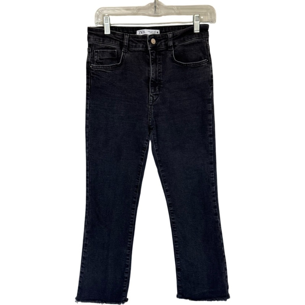 ✅ Zara Black Ankle Kick flare Cropped Jeans Classic Style size 6